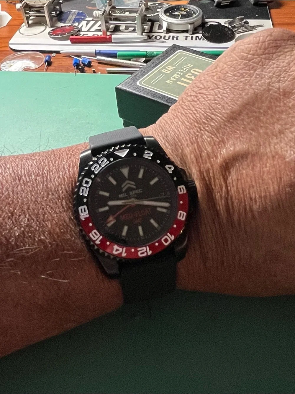 GMT- Watch . Mil-Spec Med-Float black case